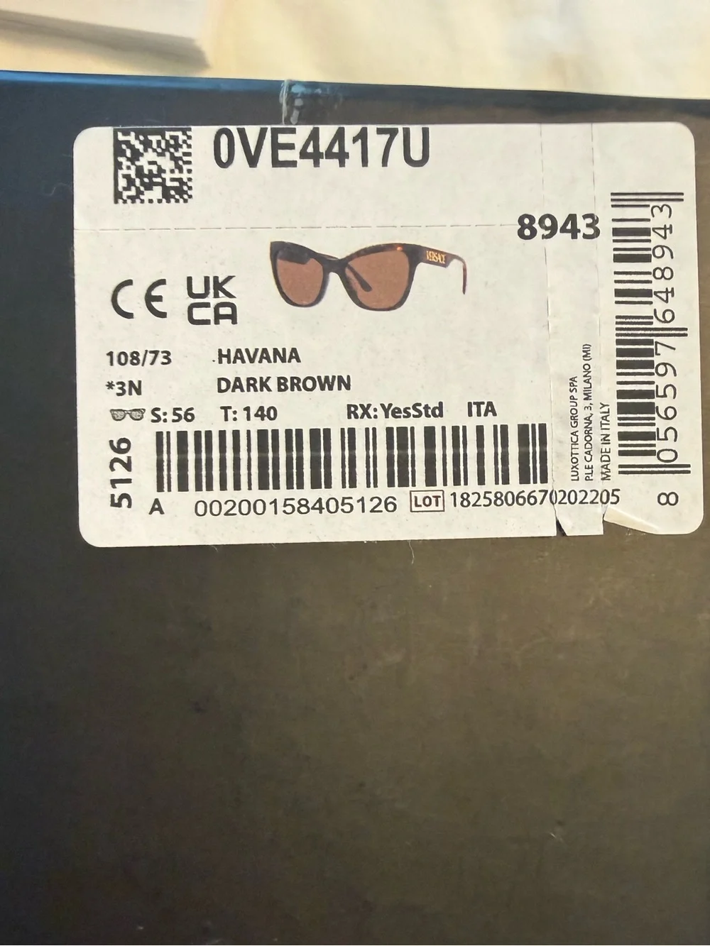 VERSACE 56mm Cat Eye Sunglasses with original box, case, & cleaning cloth